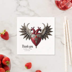 Serviette En Papier Icône gothique romantique : coeur, rose, crâne.