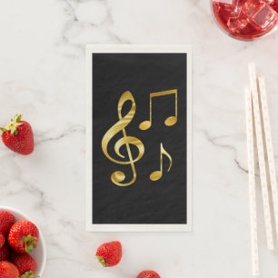 Serviette En Papier Icônes musicales, or sur noir,