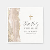 Serviette En Papier Iivoire Or Agate Première Communion sainte (Devant)