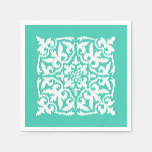 Serviette En Papier Ikat damask motif - paon bleu et blanc