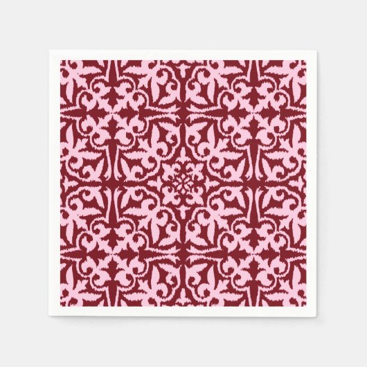 Serviette En Papier Ikat damask pattern - Bourgogne et rose (Devant)