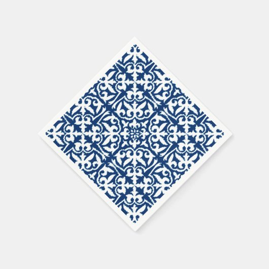 Serviette En Papier Ikat damask pattern - Cobalt bleu et blanc (Coin)
