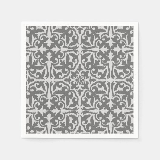 Serviette En Papier Ikat damask pattern - gris clair et gris moyen (Devant)