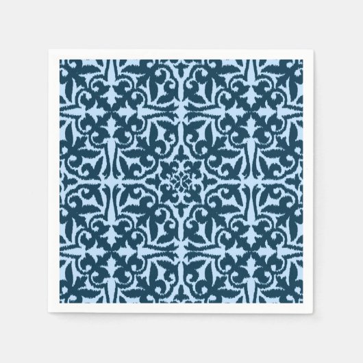 Serviette En Papier Ikat damask pattern - Indigo foncé et bleu clair (Devant)