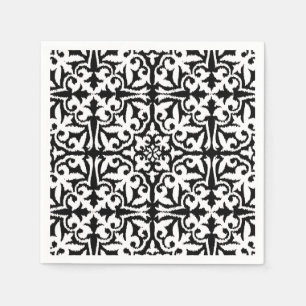 Serviette En Papier Ikat damask pattern - noir et blanc