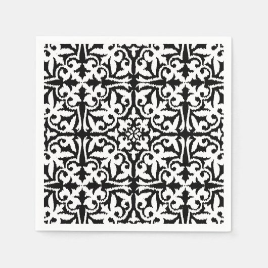 Serviette En Papier Ikat damask pattern - noir et blanc (Devant)