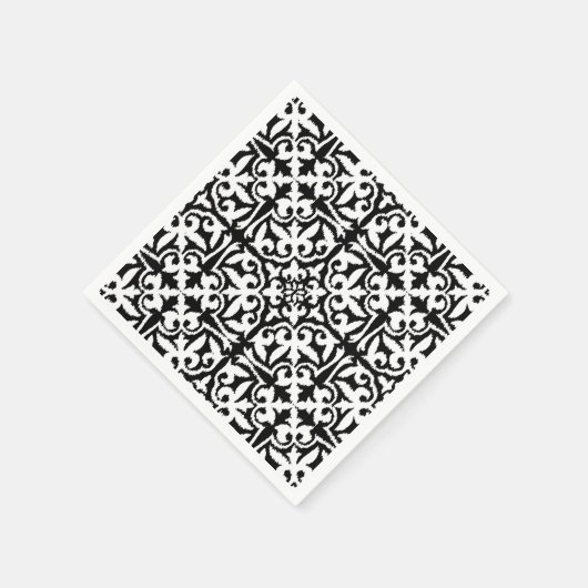 Serviette En Papier Ikat damask pattern - noir et blanc (Coin)