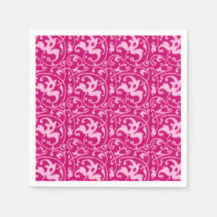 Serviette En Papier Ikat Floral Damask - Fuchsia et rose pâle