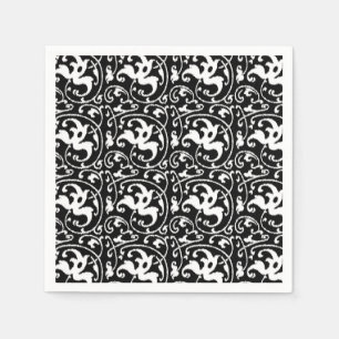 Serviette En Papier Ikat Floral Damassé - Noir et Blanc