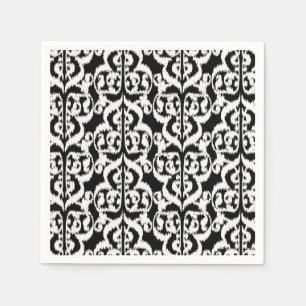 Serviette En Papier Ikat Moorish Damask - blanc et noir