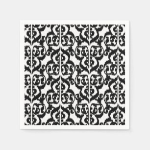 Serviette En Papier Ikat Moorish Damask - noir et blanc