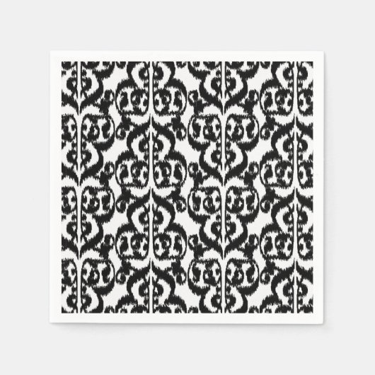 Serviette En Papier Ikat Moorish Damask - noir et blanc (Devant)