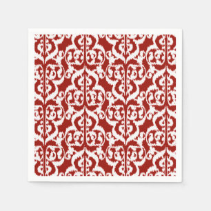 Serviette En Papier Ikat Moorish Damask - rouge foncé et blanc