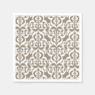 Serviette En Papier Ikat Moorish Damask - taupe tan et blanc