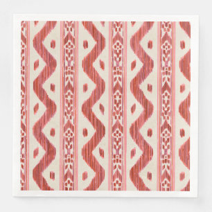 Serviette En Papier Ikat Rouge Corail, Rayure Tissée de Table