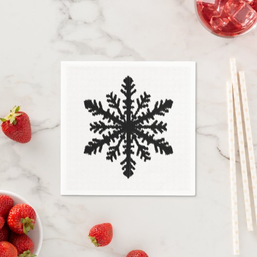Serviette En Papier Ikat Snowflake - Blanc et noir (En situation)