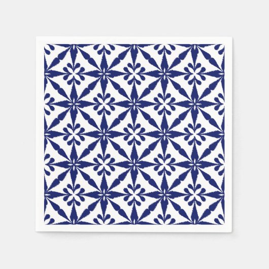 Serviette En Papier Ikat Star Motif - Marine bleu et blanc (Devant)