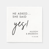 Serviette En Papier Il a demandé Elle a dit Oui Parti d'engagement mod (Devant)