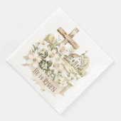 Serviette En Papier Il est ressuscité | Croix avec l'église Pâques (Coin)