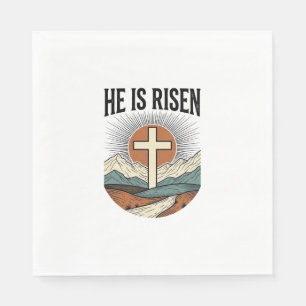 Serviette En Papier Il Est Ressuscité Croix Lever de Soleil Chemise de