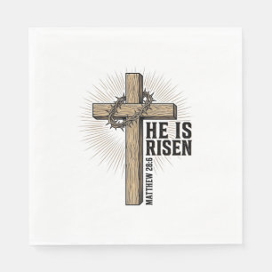 Serviette En Papier Il Est Ressuscité Croix Matthieu 28_6 Vintage Chré