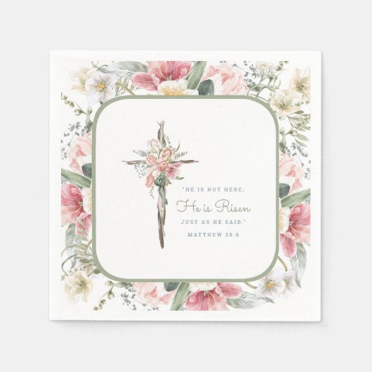 Serviette En Papier Il est ressuscité Spring Floral Cross (Devant)