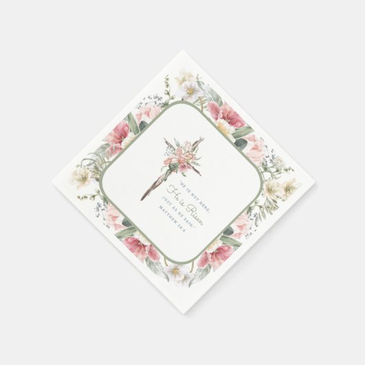Serviette En Papier Il est ressuscité Spring Floral Cross (Coin)