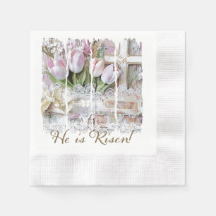Serviette En Papier Il est ressuscité Tulipe de Pâques Croix Chrétien
