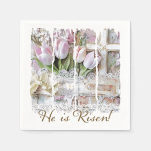 Serviette En Papier Il est ressuscité Tulipe de Pâques Croix Chrétien