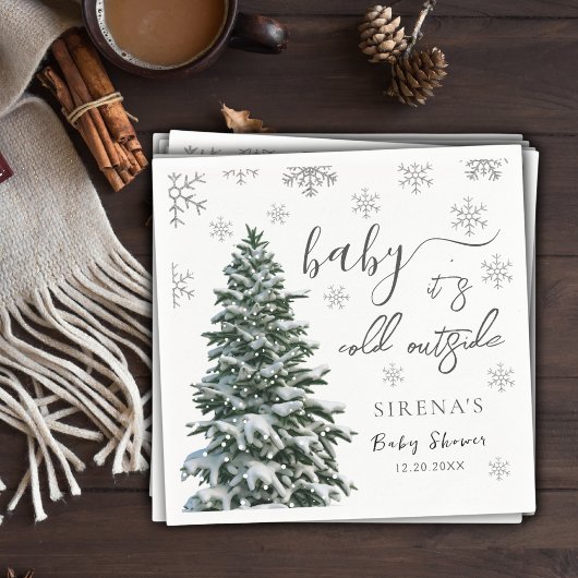 Serviette En Papier Il fait froid dehors | Hiver Arbre gris Baby showe
