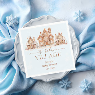 Serviette En Papier Il faut un Baby shower Village Hiver bleu