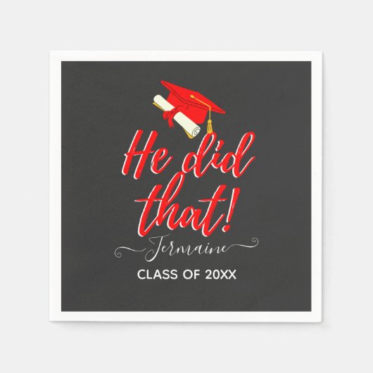 Serviette En Papier Il L'A Fait| Red Funny Graduation (Devant)