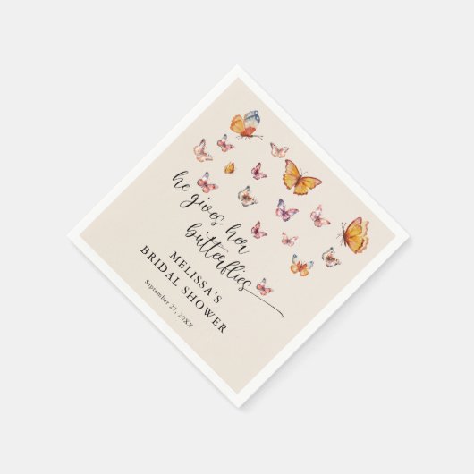 Serviette En Papier Il Me Donne Des Papillons Mariage Élégant (Coin)