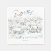 Serviette En Papier Il prend un Baby shower de cigogne de village bleu (Devant)