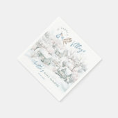 Serviette En Papier Il prend un Baby shower de cigogne de village bleu (Coin)