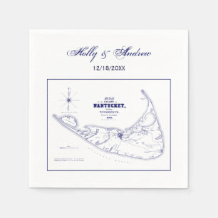 Serviette En Papier Île de Nantucket MA Carte Vintage Bleu Marine