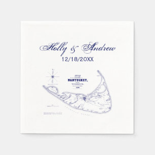Serviette En Papier Île de Nantucket MA Carte Vintage Bleu Marine