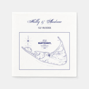 Serviette En Papier Île de Nantucket MA Carte Vintage Bleu Marine