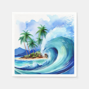 Serviette En Papier Île Kai Aloha Vague Aquarelle