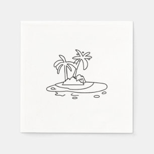 Serviette En Papier Île paradisiaque, dessin au trait
