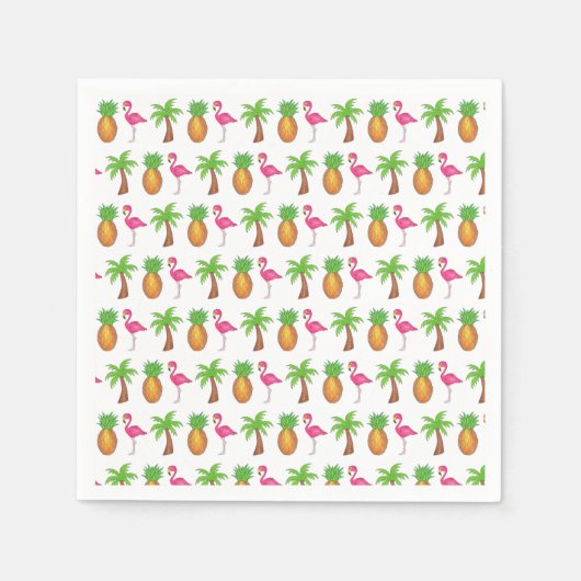 Serviette En Papier Ile tropicale Palm Tree Ananas Flamant rose rose (Devant)