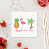 Serviette En Papier Ile tropicale Palm Tree Ananas Flamant rose rose (En situation)
