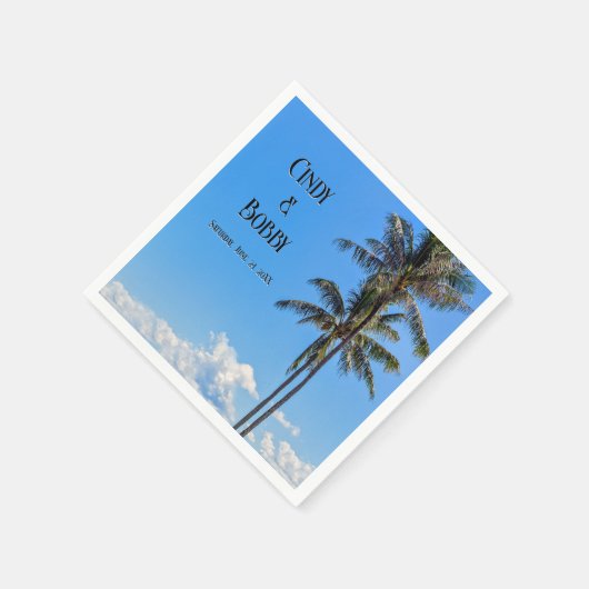 Serviette En Papier Île tropicale, Palmiers, Mer Bleue, Mariage (Coin)