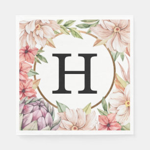 Serviette En Papier Ile tropicale Pastel Floral Mariage Monogramme