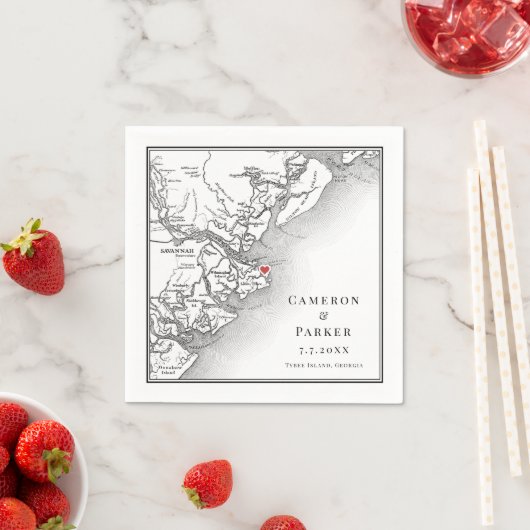 Serviette En Papier Île Tybee Géorgie Carte Mariage élégant (En situation)