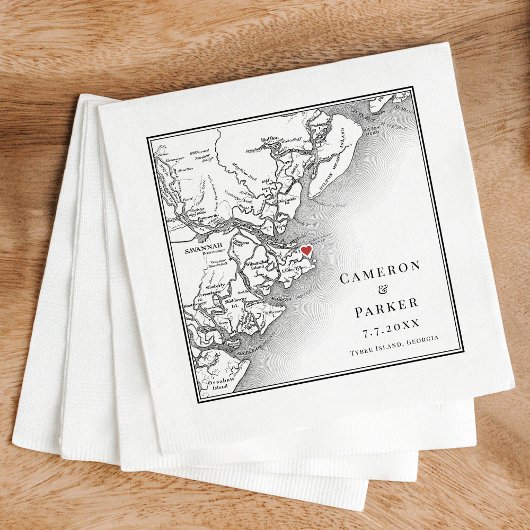 Serviette En Papier Île Tybee Géorgie Carte Mariage élégant
