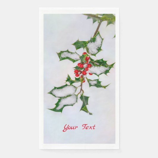 Serviette En Papier Ilex Red Christmas Holly Berries en hiver neige - (Devant)