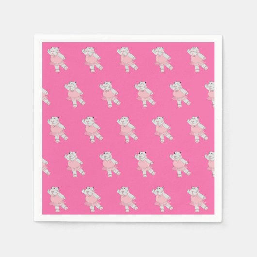 Serviette En Papier illusima Ballerina Hippo rose fête d'anniversaire  (Devant)