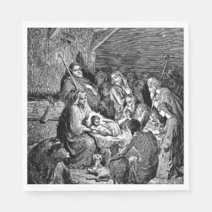 Serviette En Papier Illustrated Christmas Nativity Scene