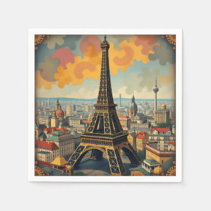 Serviette En Papier Illustration Art déco colorée de la tour Eiffel
